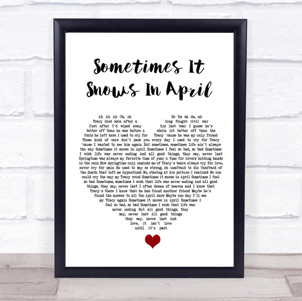 Prince Sometimes It Snows In April White Heart Song Lyric Quote Music Print