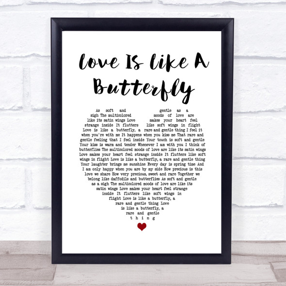Dolly Parton Love Is Like A Butterfly White Heart Song Lyric Quote Music Print