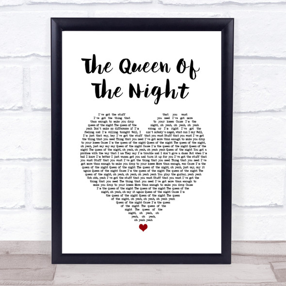 Whitney Houston The Queen Of The Night White Heart Song Lyric Quote Music Print