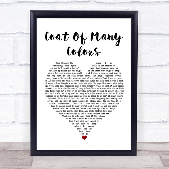 Dolly Parton Coat Of Many Colors White Heart Song Lyric Quote Music Print