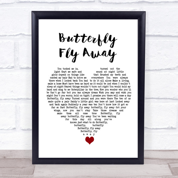 Miley Cyrus Butterfly Fly Away White Heart Song Lyric Quote Music Print
