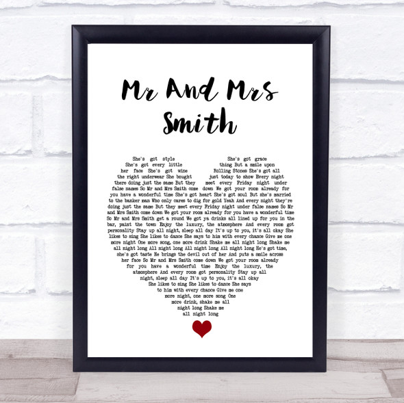 Stereophonics Mr And Mrs Smith White Heart Song Lyric Quote Music Print
