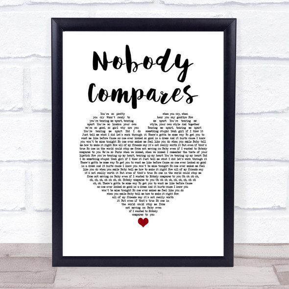 One Direction Nobody Compares White Heart Song Lyric Quote Music Print