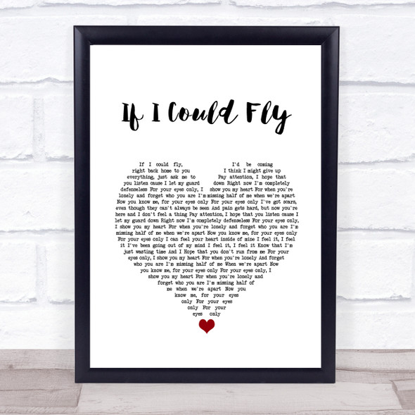 One Direction If I Could Fly White Heart Song Lyric Quote Music Print