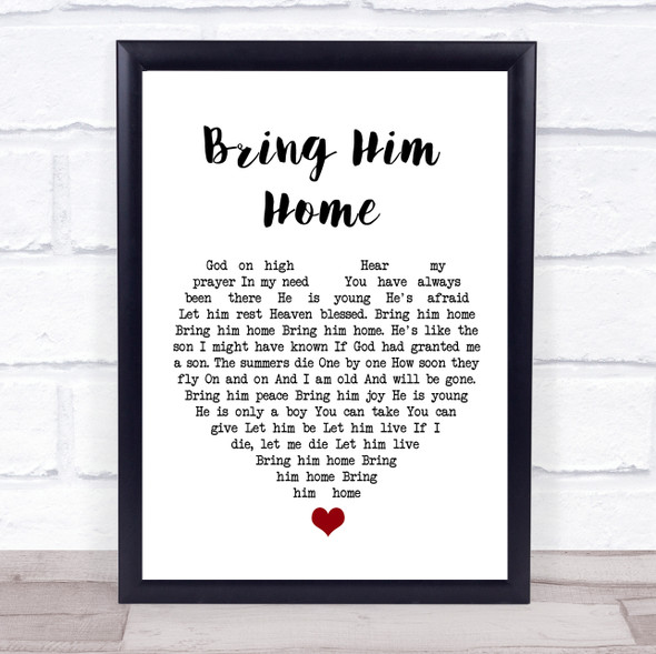 Susan Boyle Bring Him Home White Heart Song Lyric Quote Music Print