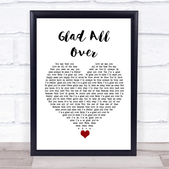 The Dave Clark Five Glad All Over White Heart Song Lyric Quote Music Print