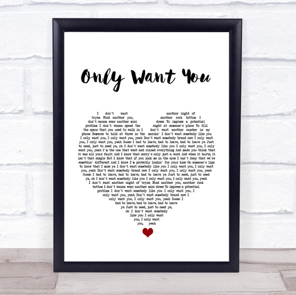 Rita Ora Only Want You White Heart Song Lyric Quote Music Print