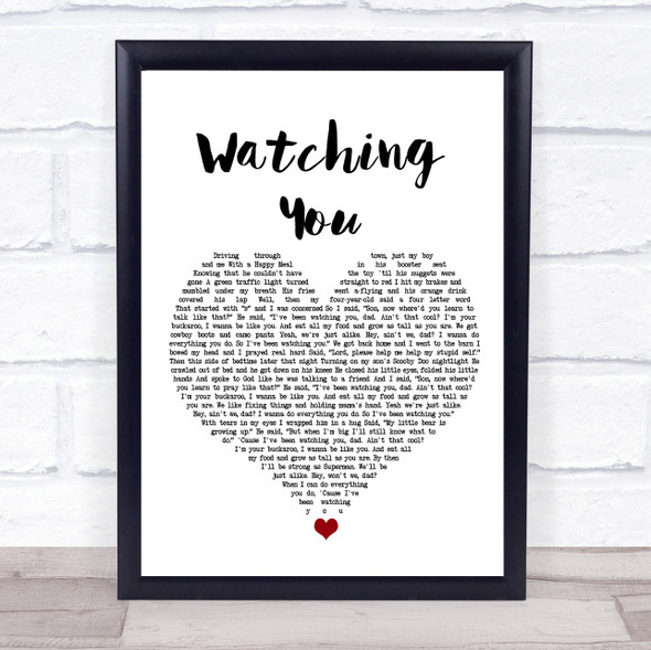 Rodney Atkins Watching You White Heart Song Lyric Quote Music Print