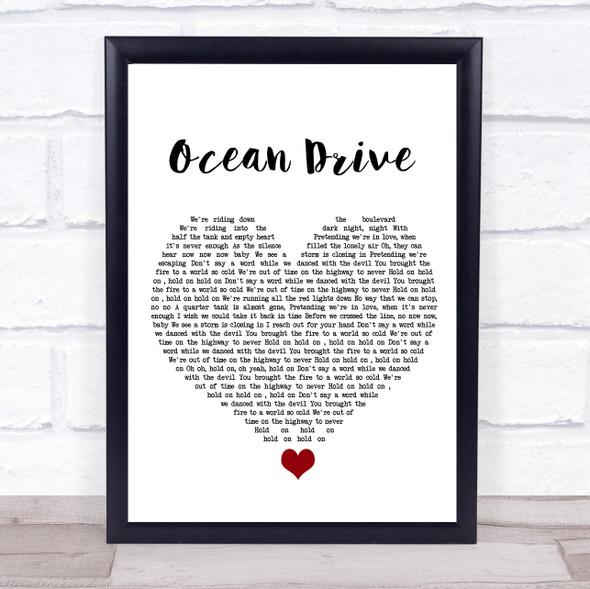 Duke Dumont Ocean Drive White Heart Song Lyric Quote Music Print