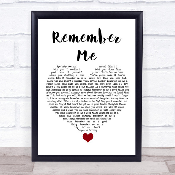 Diana Ross Remember Me White Heart Song Lyric Quote Music Print