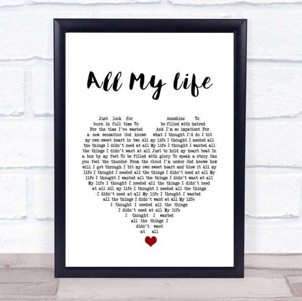 Evan Dando All My Life White Heart Song Lyric Quote Music Print