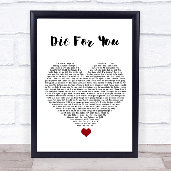 The Weeknd Die For You White Heart Song Lyric Quote Music Print