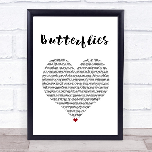 samsa butterflies White Heart Song Lyric Quote Music Print