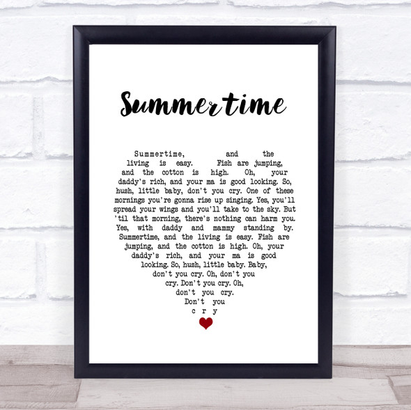 Ella Fitzgerald Summertime White Heart Song Lyric Quote Music Print