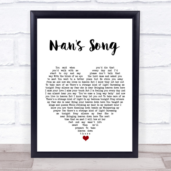 Robbie Williams Nan's Song White Heart Song Lyric Quote Music Print