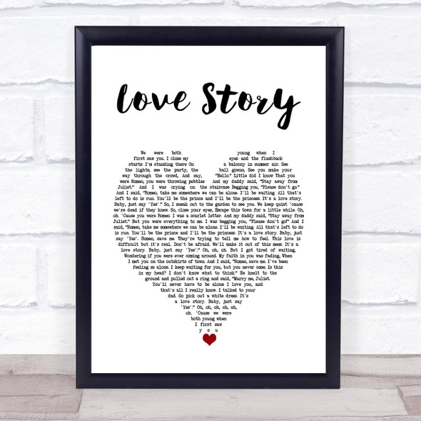 Taylor Swift Love Story White Heart Song Lyric Quote Music Print