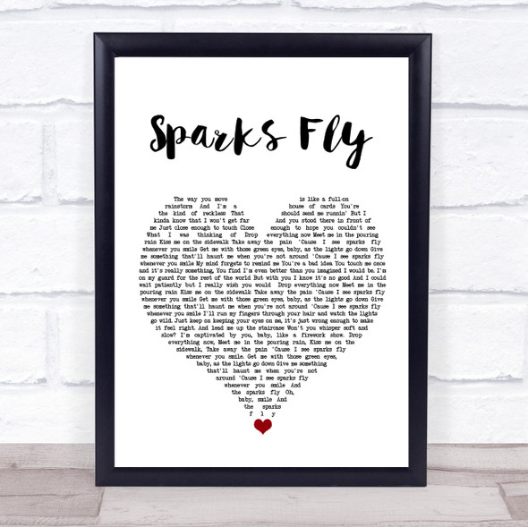 Taylor Swift Sparks Fly White Heart Song Lyric Quote Music Print