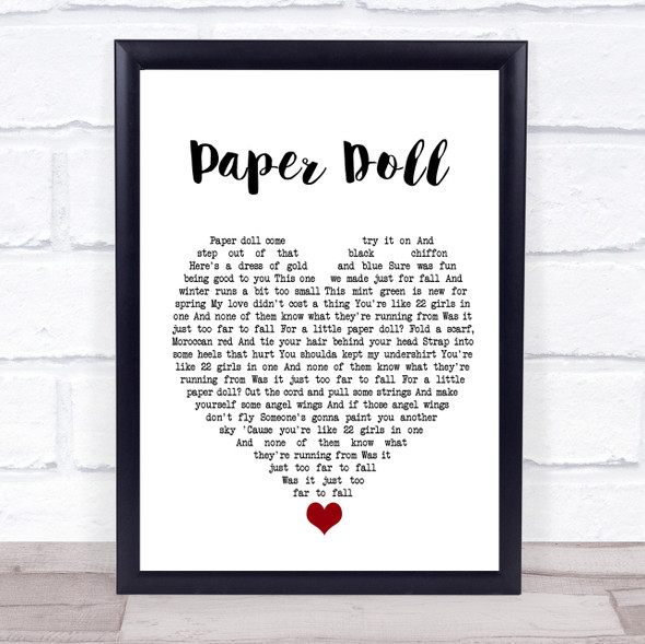 John Mayer Paper Doll White Heart Song Lyric Quote Music Print