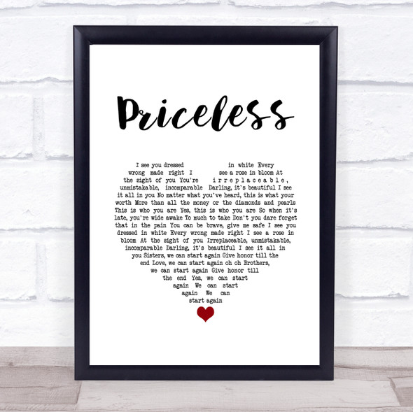 for KING & COUNTRY Priceless White Heart Song Lyric Quote Music Print