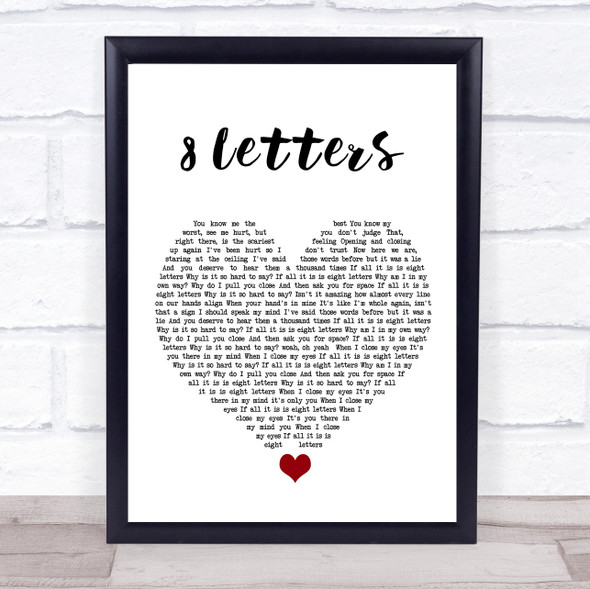 Why Don't We 8 Letters White Heart Song Lyric Quote Music Print