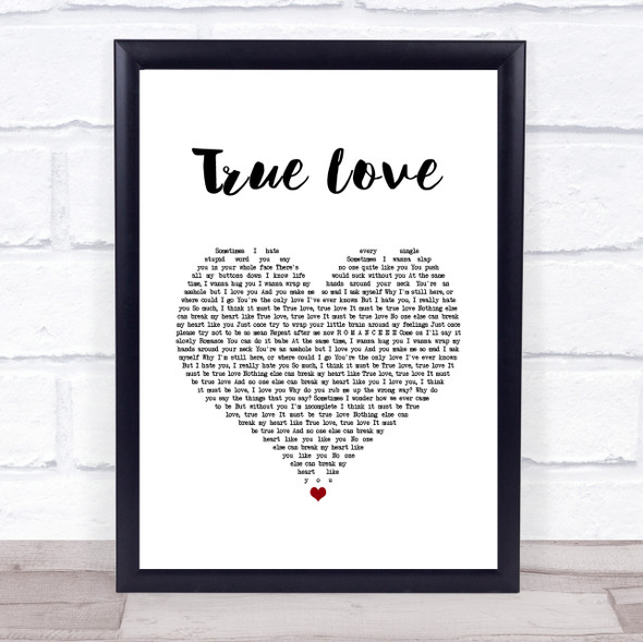 Pink True Love White Heart Song Lyric Quote Music Print