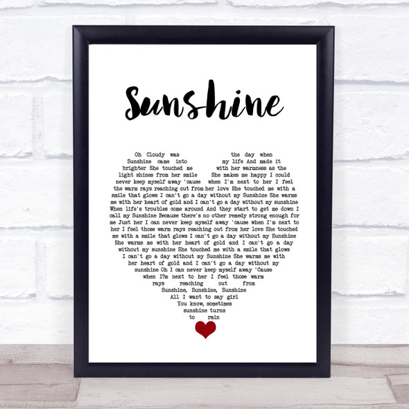 Alexander O'Neal Sunshine White Heart Song Lyric Quote Music Print