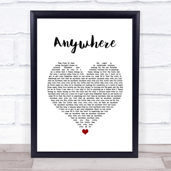 Rita Ora Anywhere White Heart Song Lyric Quote Music Print