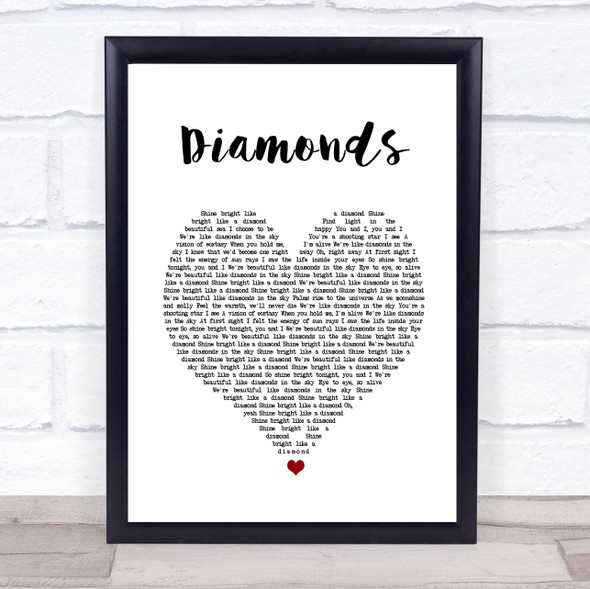Rihanna Diamonds White Heart Song Lyric Quote Music Print