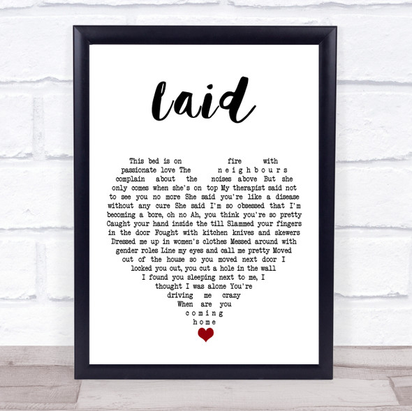 James Laid White Heart Song Lyric Quote Music Print