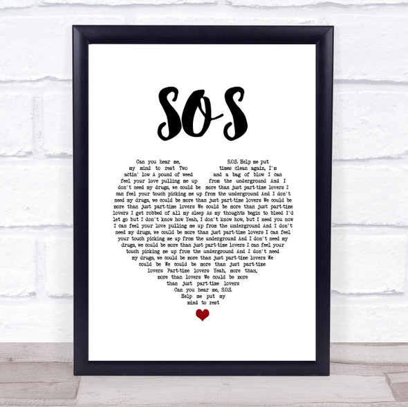 Avicii SOS White Heart Song Lyric Quote Music Print