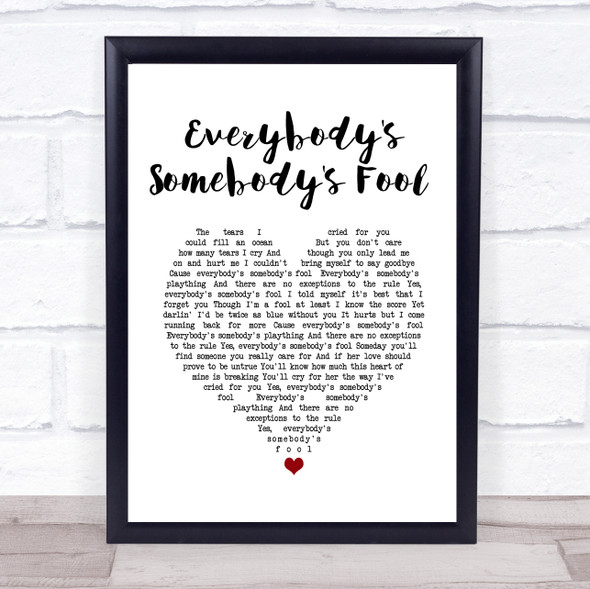 Connie Francis Everybody's Somebody's Fool White Heart Song Lyric Wall Art Print