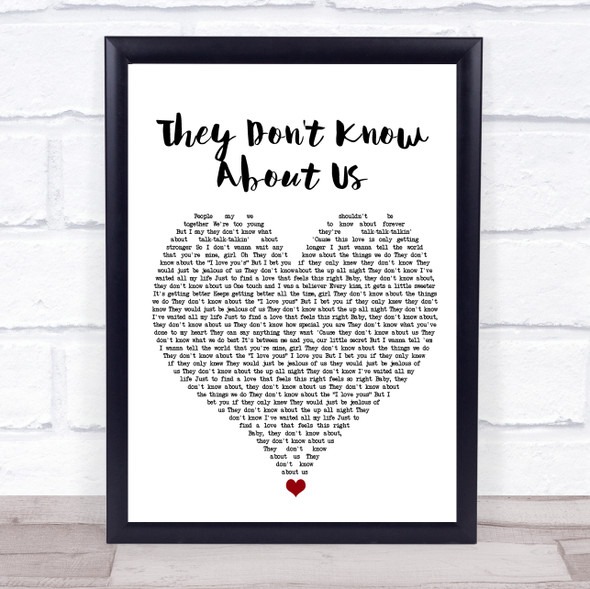 One Direction They Don't Know About Us White Heart Song Lyric Wall Art Print