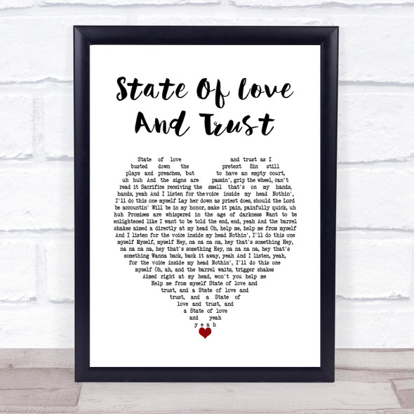 Pearl Jam State Of Love And Trust White Heart Song Lyric Wall Art Print