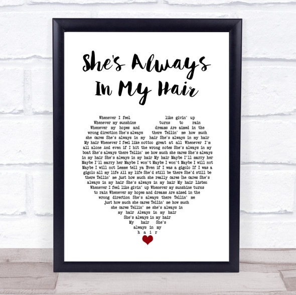 Prince and The Revolution She's Always In My Hair White Heart Song Lyric Wall Art Print