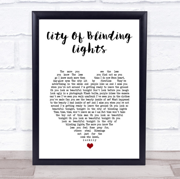 U2 City Of Blinding Lights White Heart Song Lyric Wall Art Print