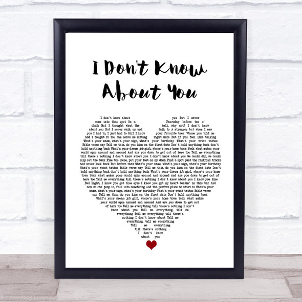 Chris Lane I Don't Know About You White Heart Song Lyric Wall Art Print