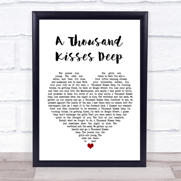 Leonard Cohen A Thousand Kisses Deep White Heart Song Lyric Wall Art Print