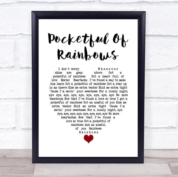 Elvis Presley Pocketful Of Rainbows White Heart Song Lyric Wall Art Print