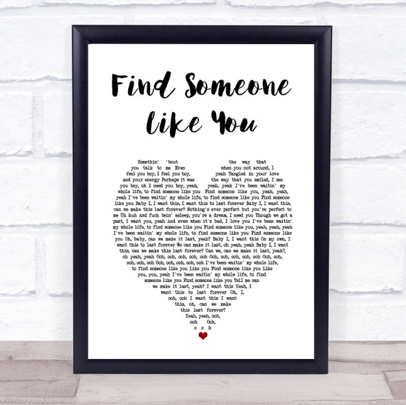 Snoh Aalegra Find Someone Like You White Heart Song Lyric Wall Art Print