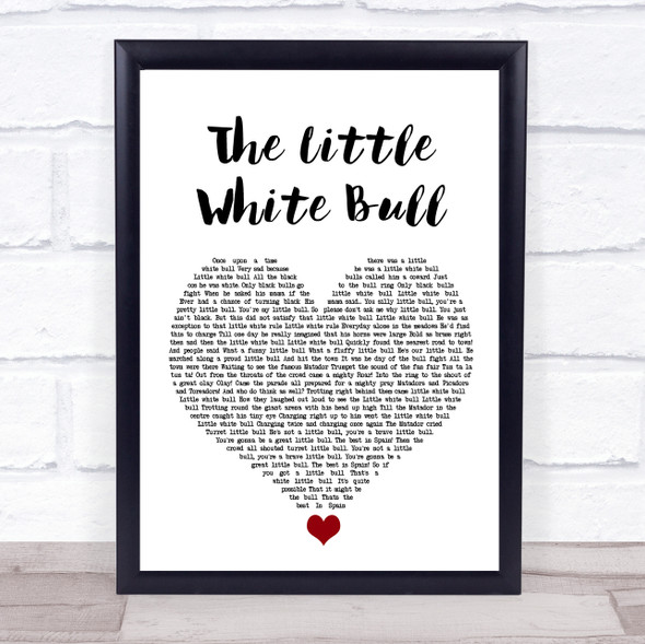 Tommy Steele The Little White Bull White Heart Song Lyric Wall Art Print