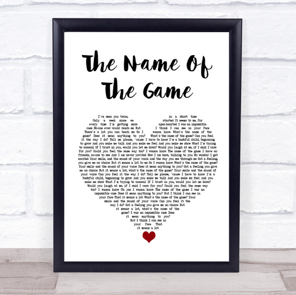 ABBA The Name Of The Game White Heart Song Lyric Wall Art Print