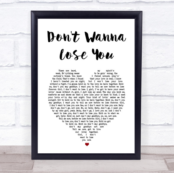 Lionel Richie Don't Wanna Lose You White Heart Song Lyric Wall Art Print