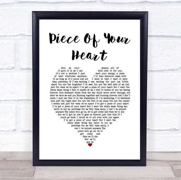 Mayday Parade Piece Of Your Heart White Heart Song Lyric Wall Art Print