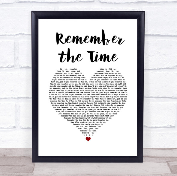 Michael Jackson Remember the Time White Heart Song Lyric Wall Art Print