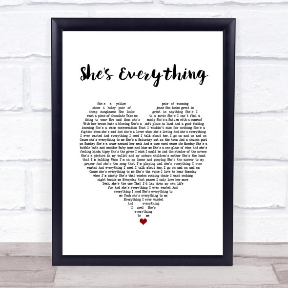 Brad Paisley She's Everything White Heart Song Lyric Wall Art Print