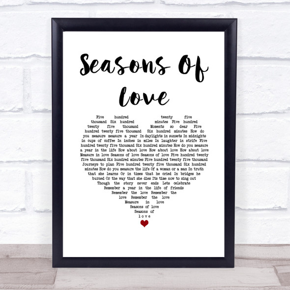 Donny Osmond Seasons Of Love White Heart Song Lyric Wall Art Print