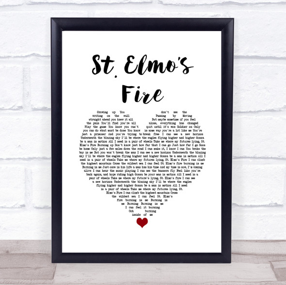 John Parr St. Elmo?Æs Fire White Heart Song Lyric Wall Art Print