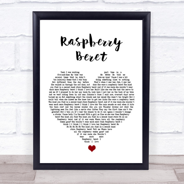 Prince Raspberry Beret White Heart Song Lyric Wall Art Print