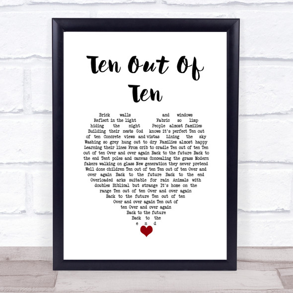 Bros Ten Out Of Ten White Heart Song Lyric Wall Art Print