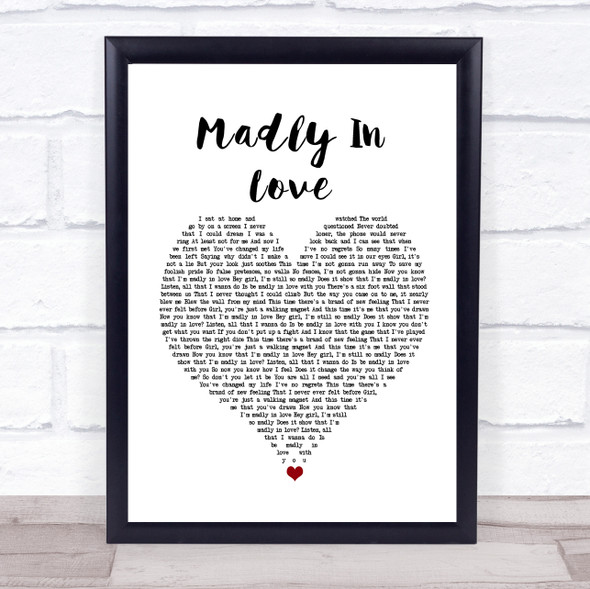 Bros Madly In Love White Heart Song Lyric Wall Art Print